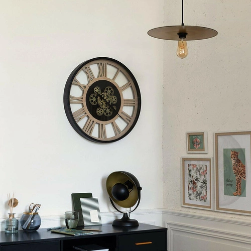 Retro nástěnné hodiny Paul 57 cm hnědé s viditelným strojkem do obýváku Atmosphera