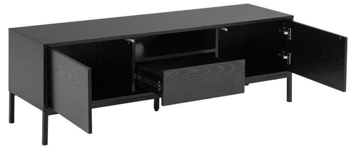 Černá TV skříňka Seaford 140 cm moderní s zásuvkou a policí do obývacího pokoje Actona