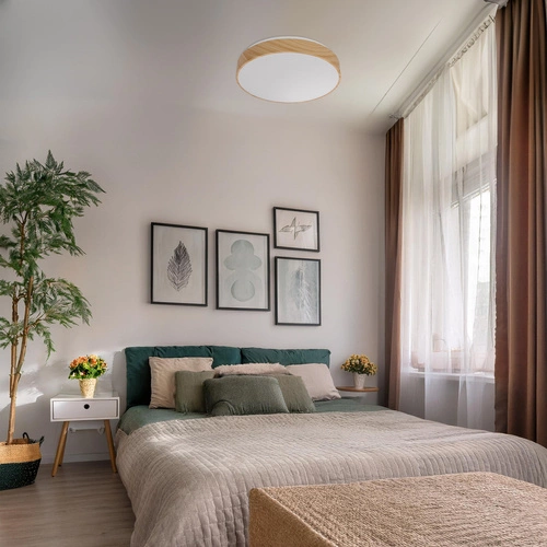 Stropní LED svítidlo kulaté do obýváku FIGARO 38 cm moderní dřevěný efekt dálkové ovládání CANDELLUX