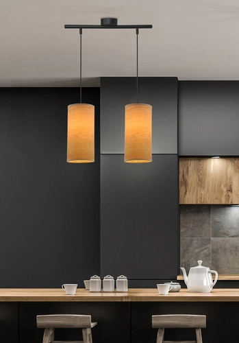 Závěsná lampa Ballo černá 2x60 E27 ořechové stínidlo