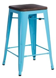 Barová židle Paris Wood 65 cm industriální bez opěradla k kuchyňskému ostrůvku modrá ořech D2.DESIGN