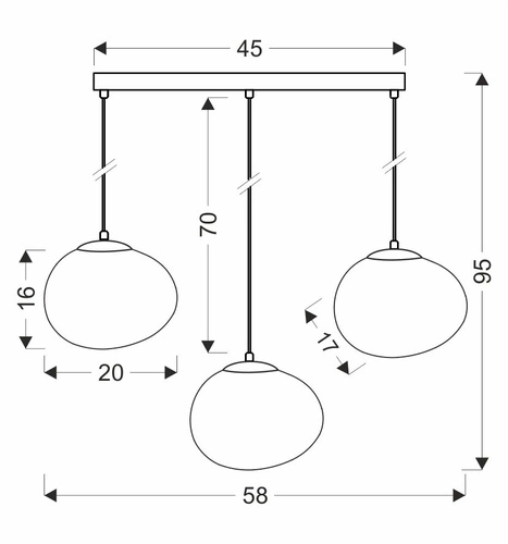 Závěsná lampa STONES černá 20cm 3x40W E27 bílý difuzor