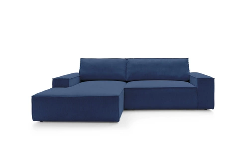 Rohová manšestrová pohovka Molde M levá modrá s rozkladem a úložným prostorem do obýváku