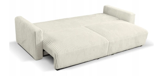 Rozkládací pohovka Loppie s funkcí spaní do obýváku bílý manšestr moderní 257 cm