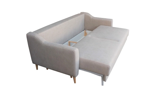 Rozkládací pohovka Bouley pro 3 osoby s úložným prostorem a funkcí spaní béžová do obýváku