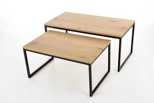 Sada 2 konferenčních stolků Jennet loftový obdélníkový dub černý do obýváku 2v1 Intesi