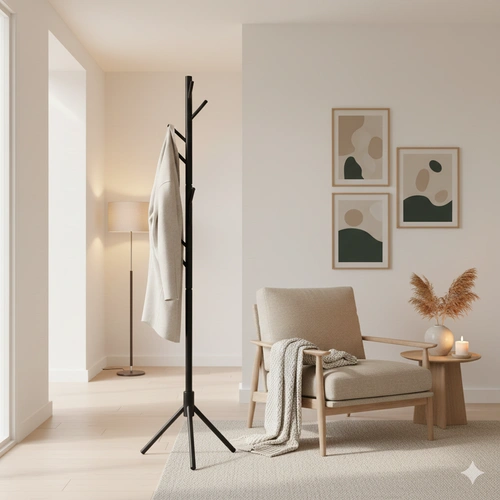 Moderní stojanový věšák do předsíně Madura černý z bukového dřeva Intesi