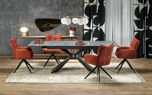 Rozkládací jídelní stůl Narel 180-230 cm moderní modrý mramor černé nohy Intesi