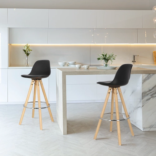 Barová židle Nord černá s opěrkou do kuchyně a k ostrůvku, moderní, dřevěná s ekokůží Intesi