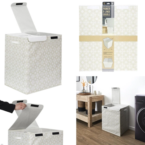 Intesi moderní skládací koš na prádlo se 2 přihrádkami s víkem šedý do koupelny 50x41x57