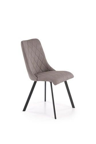 Čalouněná jídelní židle Fenri šedá, moderní, prošívaná, na černých kovových nohách
