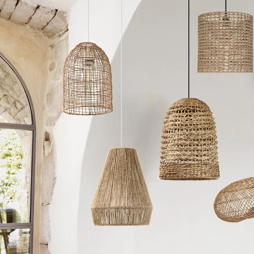 Závěsné svítidlo Palm přírodní boho z juty do obýváku a jídelny 34 cm