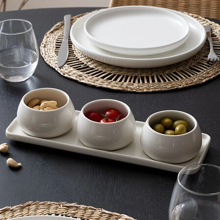 Sada na servírování předkrmů Nora bílá keramická s 3 miskami na podnose 5five simply smart