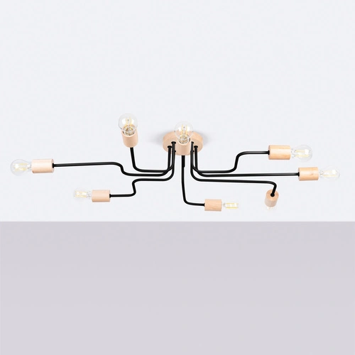 Černý loftový lustr TIMBO 8 do obýváku a jídelny ze dřeva a kovu 100 cm