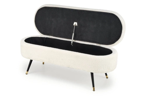 Čalouněná lavice se skrytým úložným prostorem Avico krémová bouclé do předsíně a ložnice ve stylu glamour