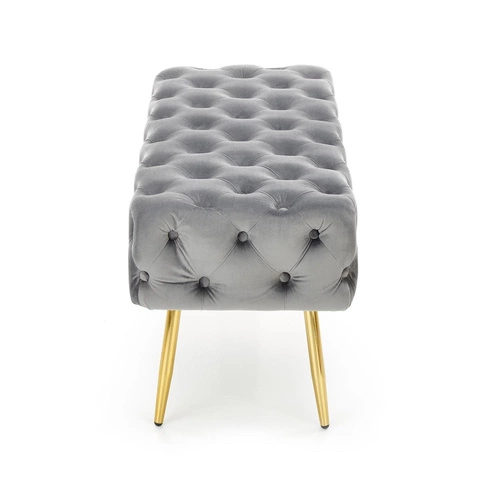 Čalouněná lavice Nate šedý samet glamour se zlatými nohami do předsíně a ložnice