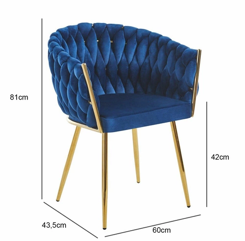 Čalouněná jídelní židle Malaya Velvet Intesi modrá glamour se zlatými nohami