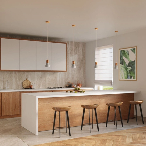 Závěsné svítidlo QUBIC šedé betonovo-dřevěné nad kuchyňský ostrůvek a do jídelny moderní