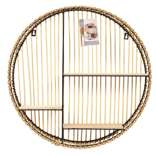 Kulatá závěsná dřevěná police na zeď Bali boho na knihy a dekorace černá Intesi