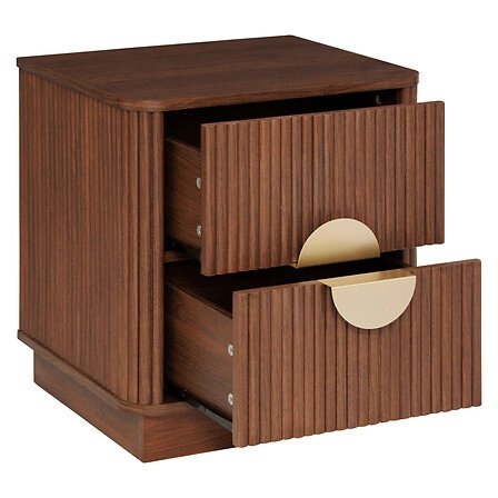 Noční stolek Atmosphera Wany 45 cm ořechový, 2 zásuvky, japandi/boho styl, elegantní frézované čelo