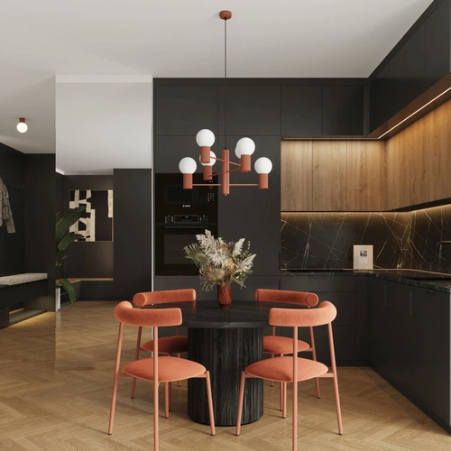 Moderní lustr HALO 6 okrově červený do obýváku a jídelny hliník 64 cm