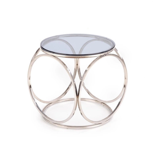 Moderní kulatý konferenční stolek skleněný Deyn S Intesi stříbrný 50 cm do obýváku