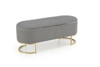 Čalouněná lavice Edessa s úložným prostorem do předsíně v pepitovém vzoru glamour na zlatých nohách