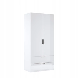 Moderní bílá lesklá šatní skříň Holly se zásuvkami a tyčí do ložnice 100 cm