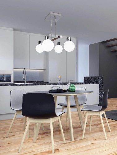 Závěsné svítidlo Maldus moderní skleněné 4světelné do obýváku a jídelny chromované