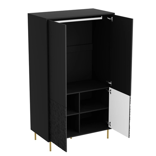 Moderní černá šatní skříň Afir s policemi a tyčí do ložnice 90 cm minimalistická