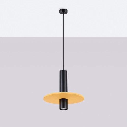 Závěsné svítidlo PELTA 1 moderní černé žluté do obýváku kuchyně nad stůl 30 cm