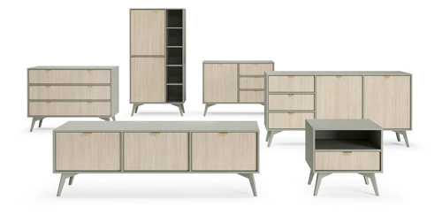 Komoda Sage glamour se zásuvkami a skříňkou v rybí kostce na nožkách do obýváku 106 cm