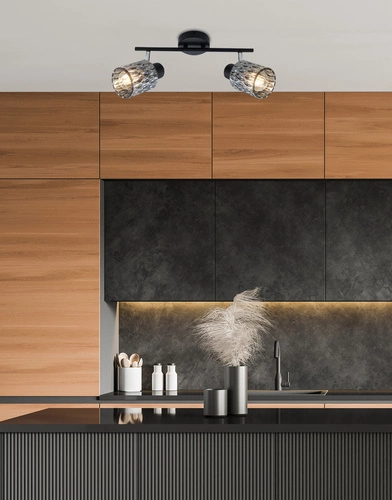 Černé skleněné stropní svítidlo Bill 2x do obýváku a kuchyně industriální