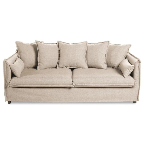 Třímístná pohovka Odilon béžová čalouněná do obýváku boho na dřevěných nohách Atmosphera