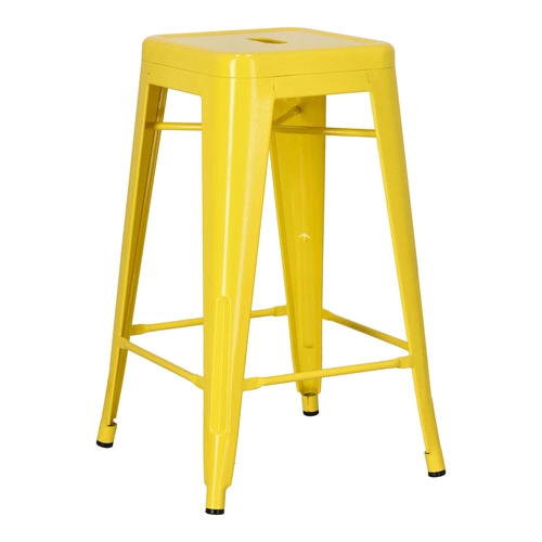 Barová stolička Paris 66 cm žlutá kovová bez opěradla industriální k kuchyňskému ostrůvku inspirovaná Tolix