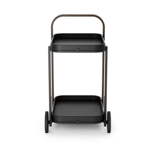 Bellwood dřevěný barový vozík na kolečkách dvouúrovňový retro do obýváku a na zahradu Umbra