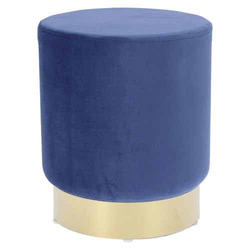 Modrý kulatý sametový taburet Souris Velvet L glamour na zlaté podstavě do obývacího pokoje
