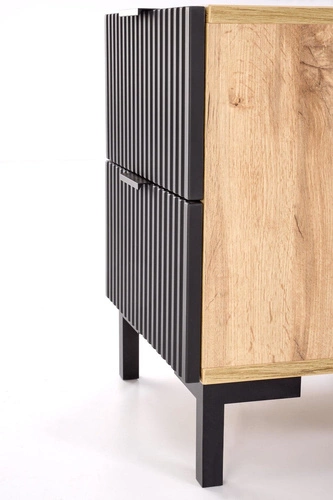 Noční stolek Intesi Meunier 40 cm, loftový, dub craft/černý, se zásuvkami