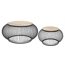 Sada 2 kulatých konferenčních stolků do obýváku loft mangové dřevo černá Atmosphera