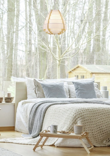 Stropní lampa boho Nagoja béžová dřevěná jednolampová do obýváku a jídelny Ledea