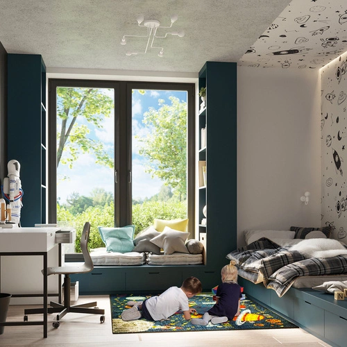 Moderní bílý stropní lustr VECTOR 4 do obýváku a jídelny loftový čtyřbodový