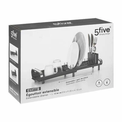 Odkapávač na nádobí Etira šedý moderní s přihrádkou na příbory a odtokem 49 cm 5five