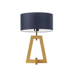 Noční lampička Clio modrá glamour s textilním stínidlem a dubovým podstavcem LYSNE