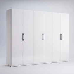 Šatní skříň Flory 6dveřová bílý lesk moderní s policemi a tyčí do ložnice