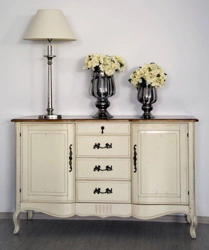 Komoda Oreil 4 zásuvky, 2 dvířka krémová