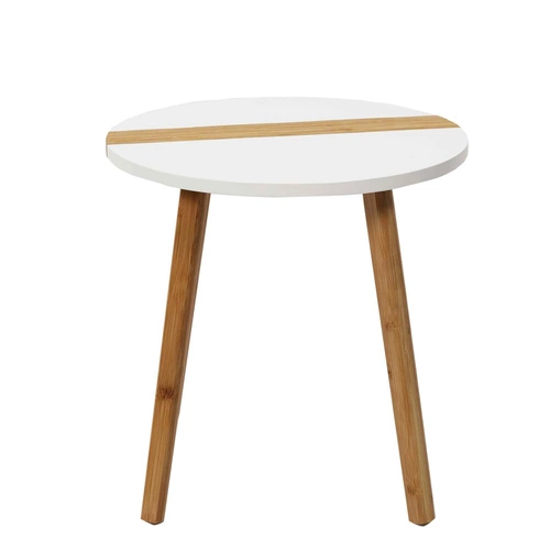 Sada 2 kulatých konferenčních stolků Paraiba bílý dřevěný skandinávský do obýváku 2v1