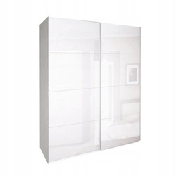 Moderní bílá šatní skříň Bella 200 cm s posuvnými dveřmi a policemi do ložnice lesk