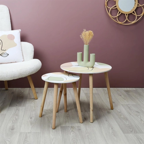Sada dvou kulatých konferenčních stolků Arty pastelový skandinávský do obýváku Intesi