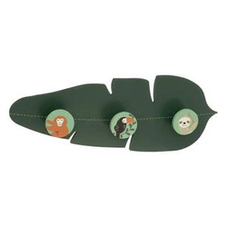 Atmosphera zelený nástěnný věšák do dětského pokoje list s motivem džungle 3 háčky