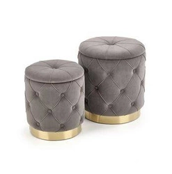 Sada 2 šedých kulatých taburetů Grena s úložným prostorem do obýváku moderní glamour